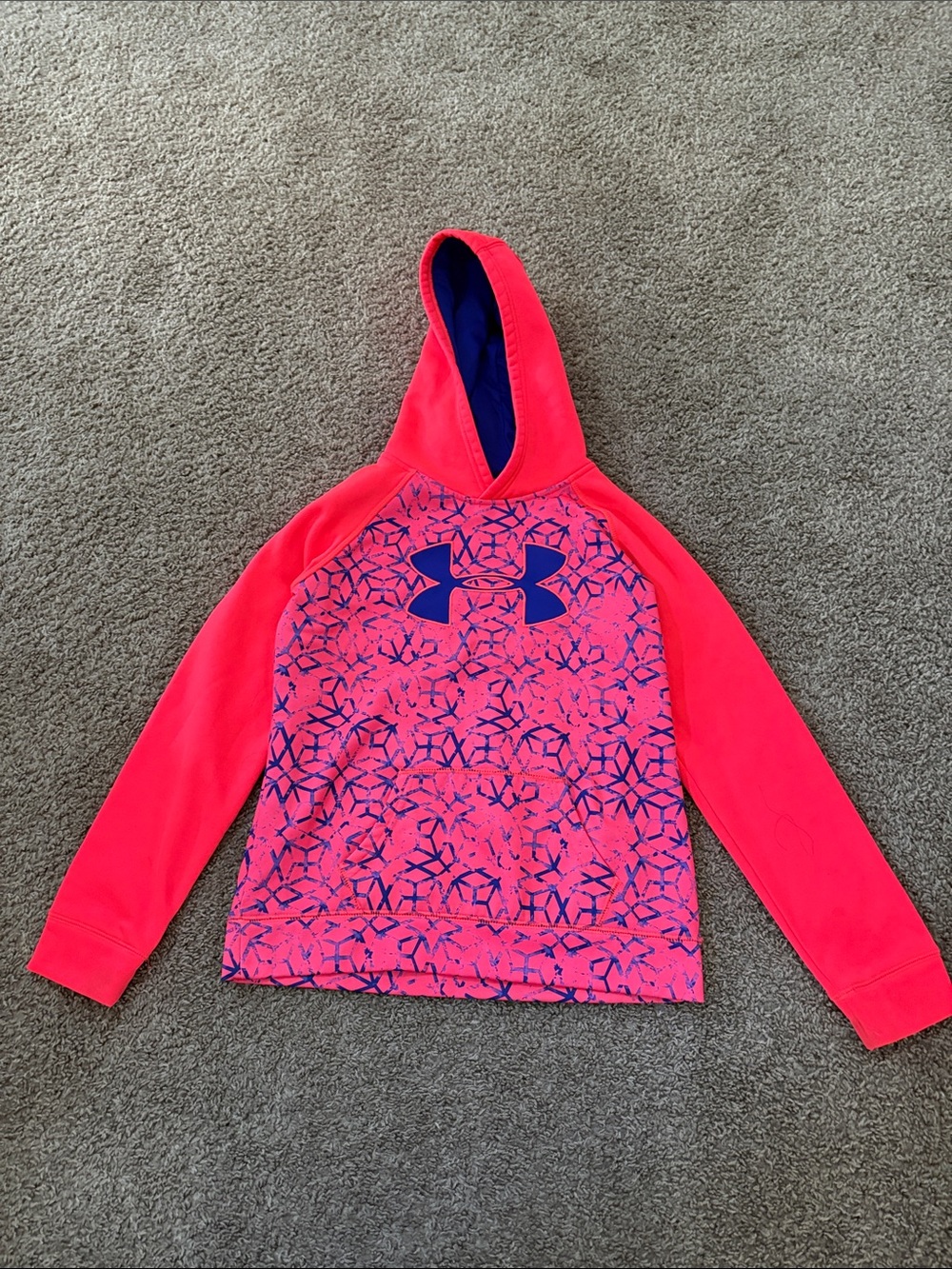 Under Armour Girls Neon Pink Hoodie with Navy Graphic